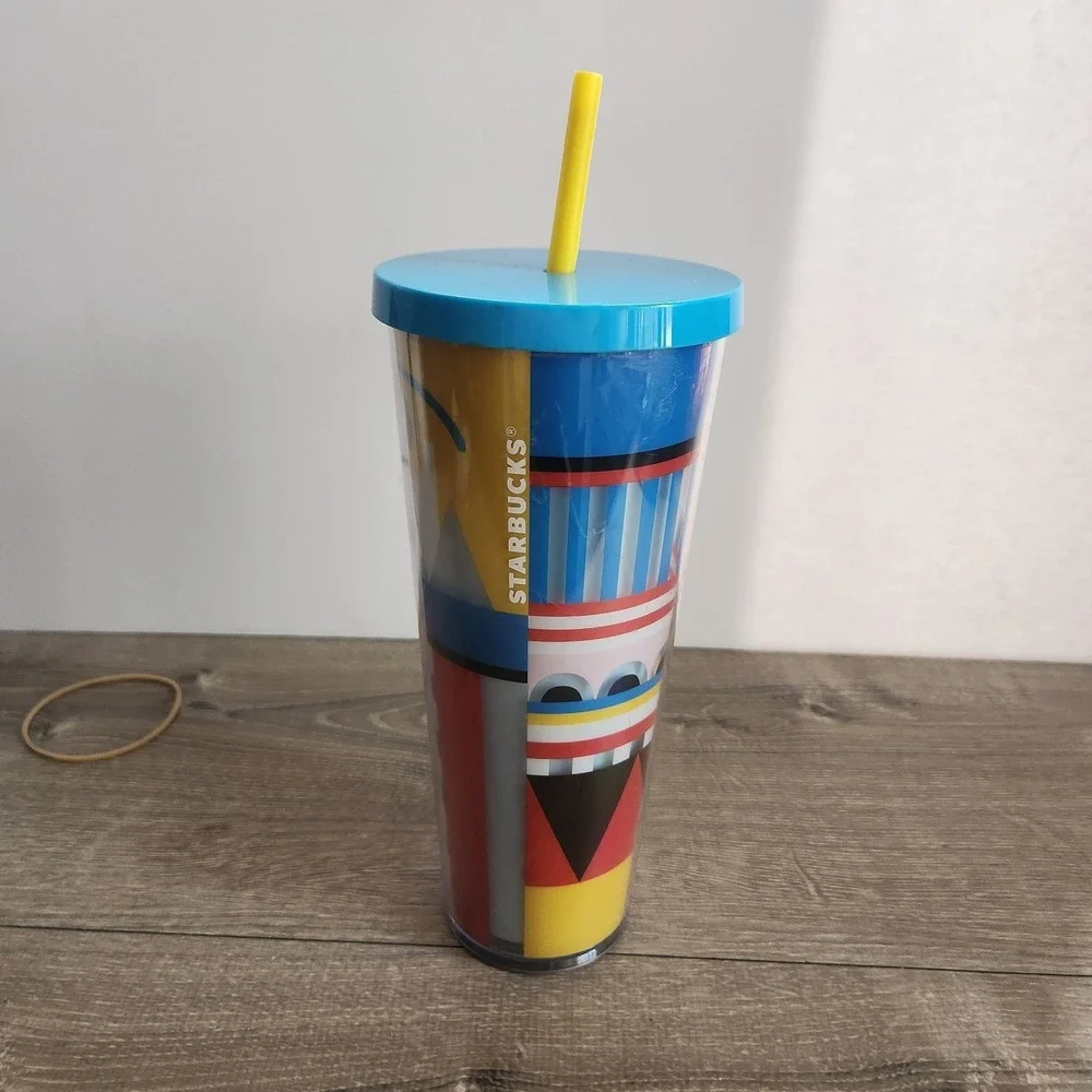 Starbucks Abstract Geometric Picasso Cold Cup Tumbler Venti 24 Oz Lid Straw READ